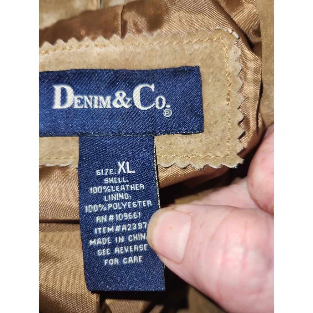 Denim & Co Womens Tan Leather Suede Whipstitch Button Front Jacket XL A2397 - Picture 6 of 8